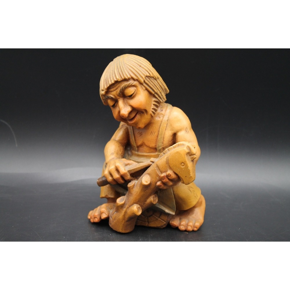 Vintage ANRI Little Folks of Salvan Wood Carving Troll Whittling Figurine Italy